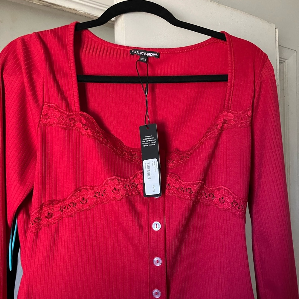 Fashion Nova Vibrant Red Lace Detail Top